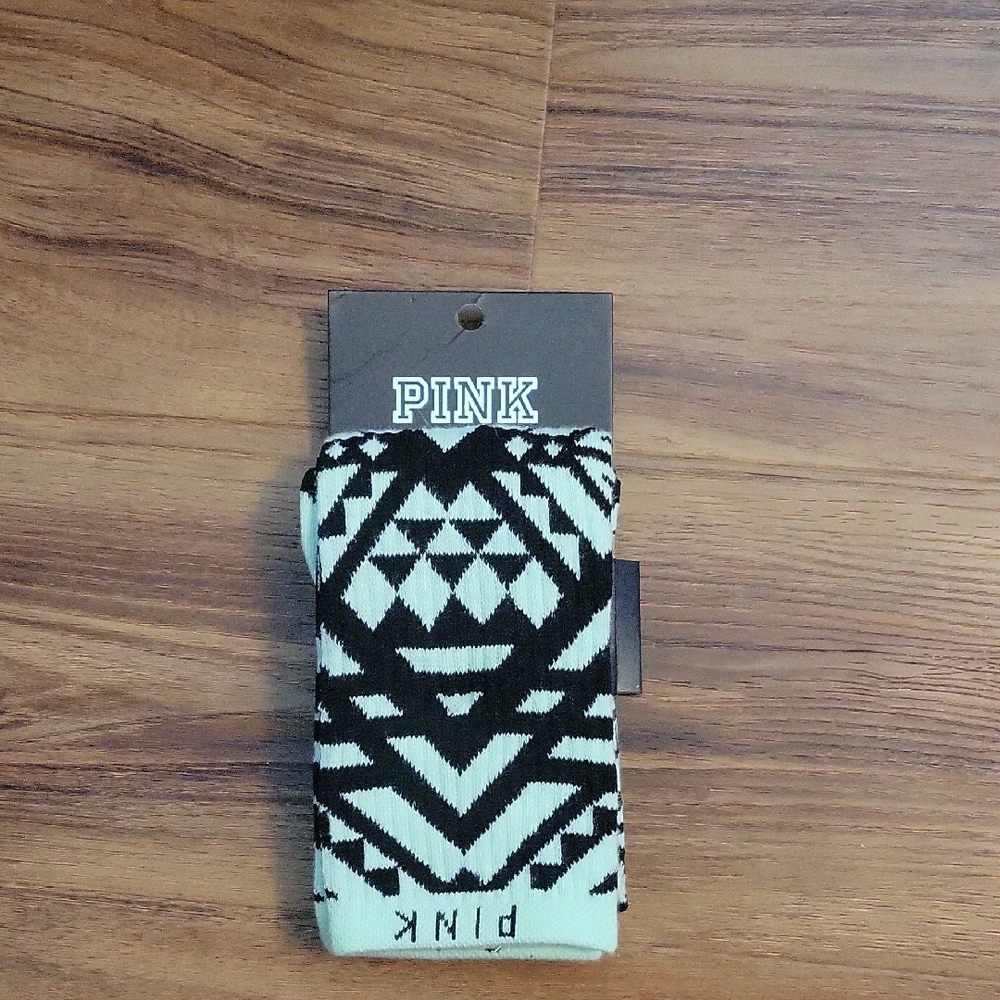 PINK Victoria's Secret Green and Black Geometric Hosiery